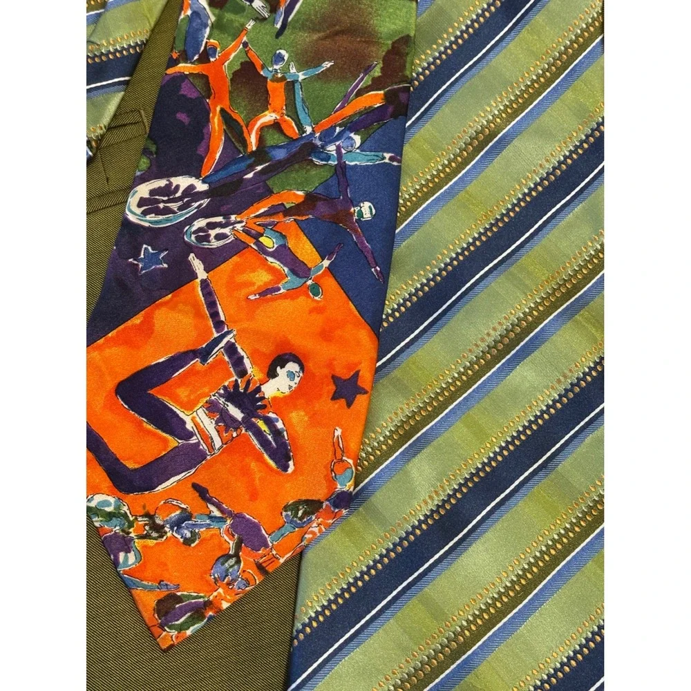 Mens Silk Ties Cirque du Soleil & Steve Harvey OS Lot of 2 Green Multicolor